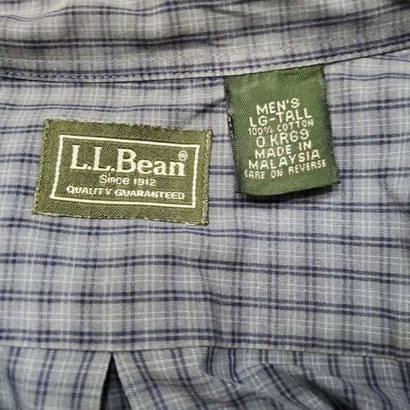 LL Bean Shirt Mens Size Large Tall Blue Plaid Long Sleeve Button Down Cotton - Picture 3 of 3